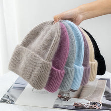 Load image into Gallery viewer, Fashion Warm Skullies Angola Rabbit Fur Winter Knitted Beanies Women Cap Female  Ski Outdoor Warm Cashmere Wool Hats
