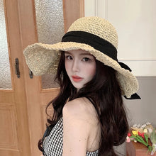 Load image into Gallery viewer, Woman Panama Summer Hat Women Straw Hat Big Brim Beach Hat Foldable Vacation Summer Hat
