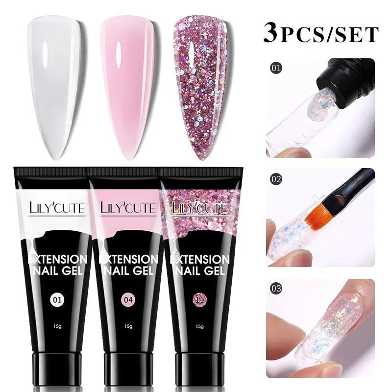 15ml Quick Extension Gel Nail Polish Kit White Nude Pink Acrylic Crystal UV Construction All For Manicure Nail Gel Set - Shop & Buy