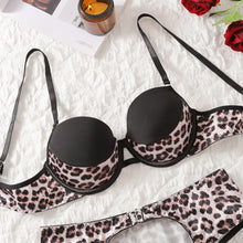 Load image into Gallery viewer, Sexy Leopard Lingerie Two Pieces Sets Fashion Patchwork Hollow Out Underwear Suits
