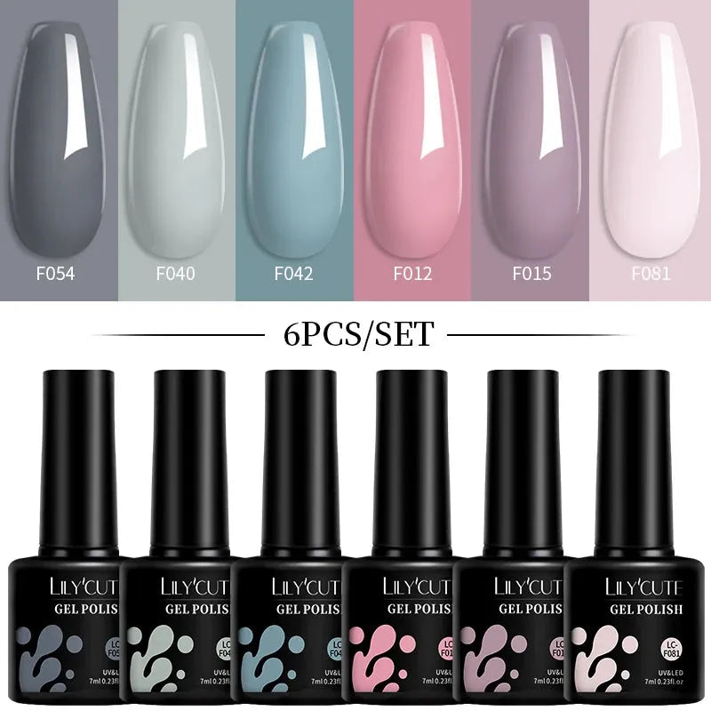 6Pcs/Set Macaron Color Gel Nail Polish Set Kit Spring 6 Colors UV LED Nail Art Gel Vernis Semi Permanent Base Top Coat - Shop & Buy