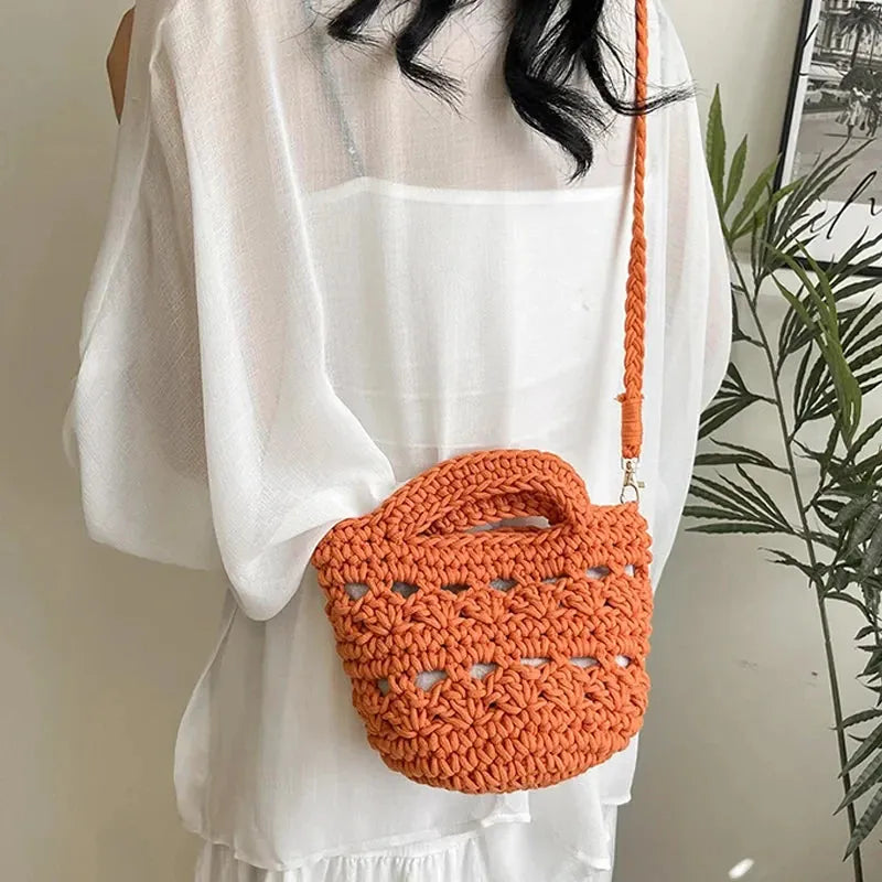 Women's Designer Bag Crochet Cross Shoulder Bag Soft Cotton Fabric Woven Aesthetic Fashion Casual Small Handbags - Shop & Buy