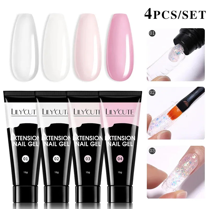 15ml Extension Gel Nail Polish Set Quick Nail Prolong With Extend Mold Nail Tips Acrylic Solution Manicure Tools Kit - Shop & Buy