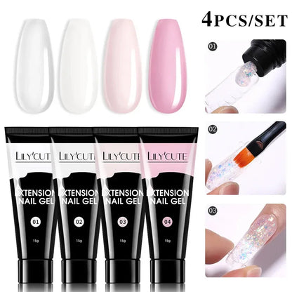 4PCs/Set Nail Extension UV Nail Gels Set Clear Nude Semi-permanent Quick Extension Set Nail Art Acrylic Gel Polish - Shop & Buy