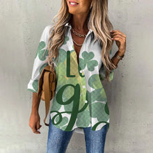 Load image into Gallery viewer, Spring Women&#39;s Blouse Long Sleeves Lucky Clover Printed Fashion Casual Button Down Shirts
