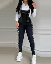 Load image into Gallery viewer, Elegant Rhinestone Decor Buckled Suspender Jumpsuit Women Spring Autumn Casual Plain Skiny Overalls
