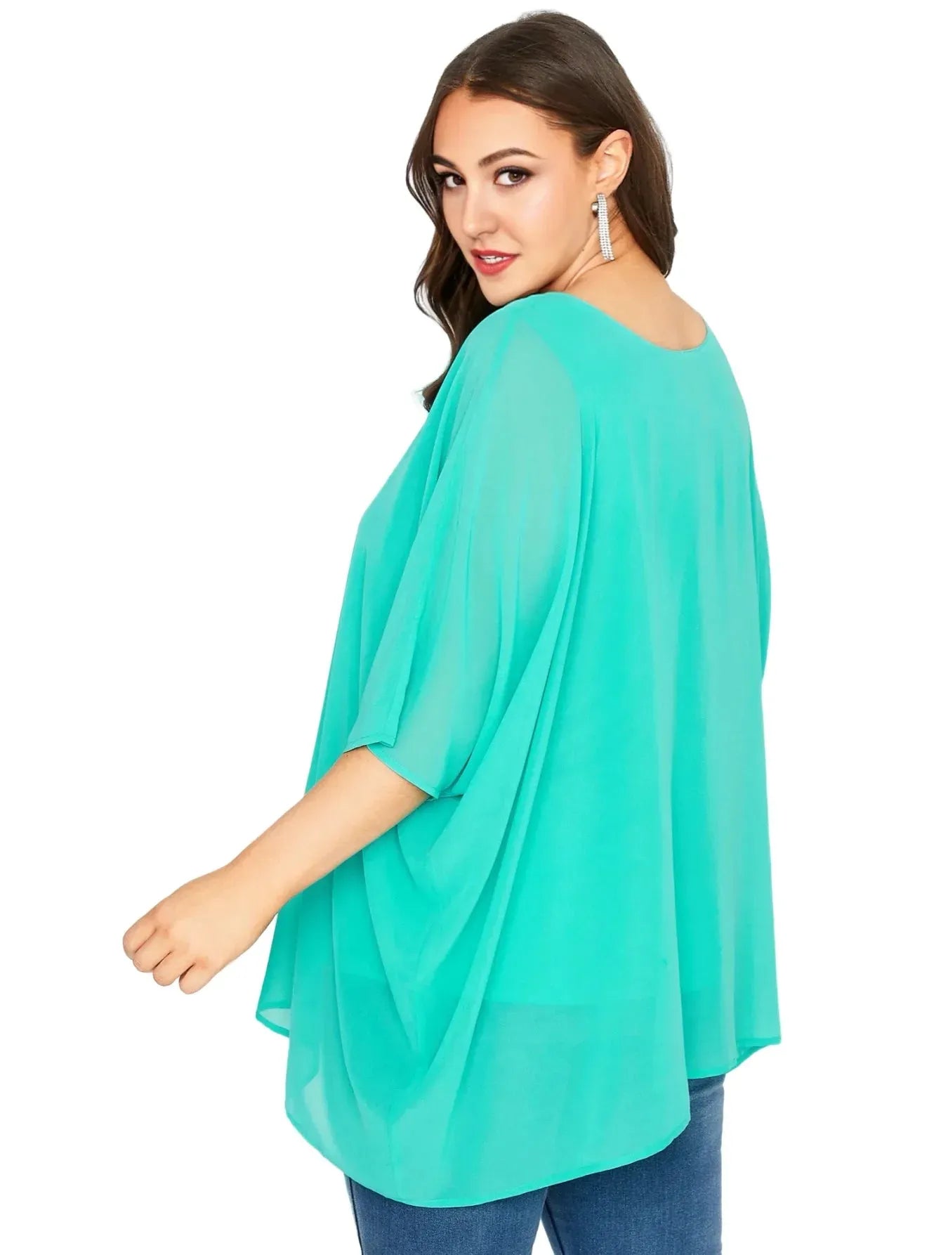 Womens Plus Size Elegant Summer Blouse Batwing Sleeve Oversized Chiffon Blouse Scoop Neck Large Size - Shop & Buy