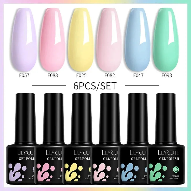 6Pcs/Set Macaron Color Gel Nail Polish Set Kit Spring 6 Colors UV LED Nail Art Gel Vernis Semi Permanent Base Top Coat - Shop & Buy