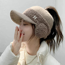 Load image into Gallery viewer, Fashion Trend With Earflaps Empty Top Baseball Caps Lambswool Knitted Women&#39;s Hat Autumn Winter Thicker Warm Cap
