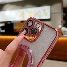 Load image into Gallery viewer, Luxury Glitter Mirror Stand Case for iPhone 16 15 14 Pro Max Plus Bracket Gradient Make Up Plating Cover
