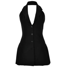 Load image into Gallery viewer, Sexy Notched Blazer Mini Dress Lady V Neck Sleeveless Pleated Dress Women Fashion Halter Backless Short Dress
