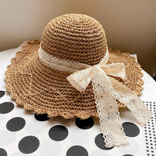 Load image into Gallery viewer, Women Lace Sun Hats For Wide Brim Straw Beach Cap Summer Visors Hat Foldable Sun Hat Fashion Straw Hat
