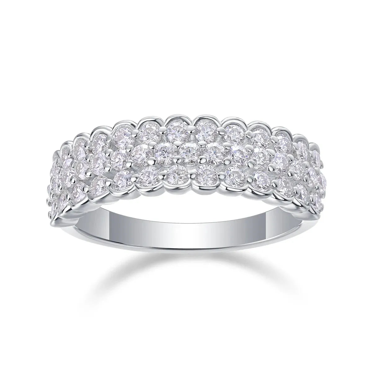 0.84 Carat Triple Row Round Moissanite Half Eternity Wedding Band Women's Ring in 925 Sterling Silver