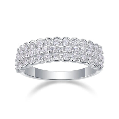 0.84 Carat Triple Row Round Moissanite Half Eternity Wedding Band Women's Ring in 925 Sterling Silver