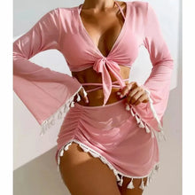 Load image into Gallery viewer, Swimming Suit Women Beach Wear Solid Beach Suit Tassel Cover Up Mesh Short Skirt Bikini
