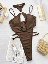 Load image into Gallery viewer, Women&#39;s Solid Color One Piece Bikini Brown Sexy Cross Hollow Out Suspender Swimsuit
