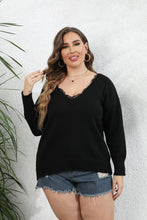 Load image into Gallery viewer, Winter Lace V-Neck Plus Size Sweater Women Casual Large Pullover Ladies Loose Oversize Jumpers Big Jerseys Curvy Knitwear
