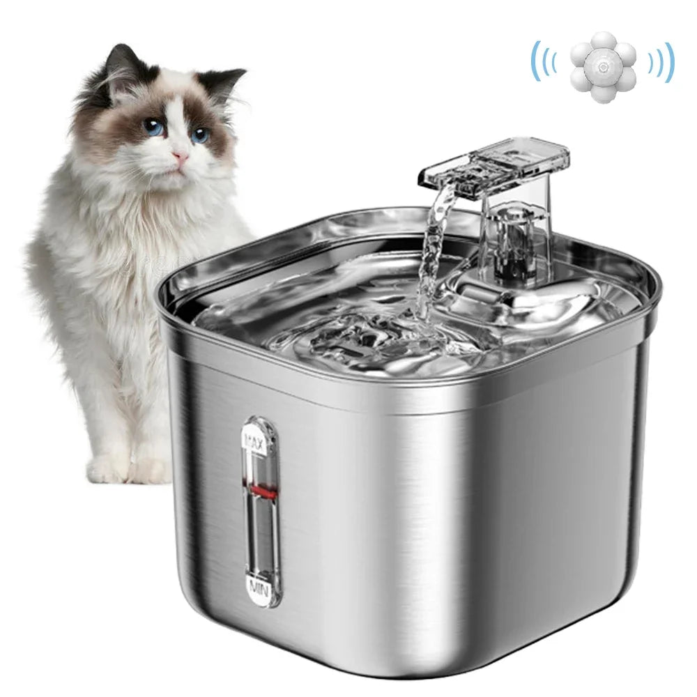 2.2L/73oz Cat Water Fountain Stainless Steel Pet Water Fountain for Cats Inside 1Filters&Ultra-Quiet Pump Dog Pet Water Fountain