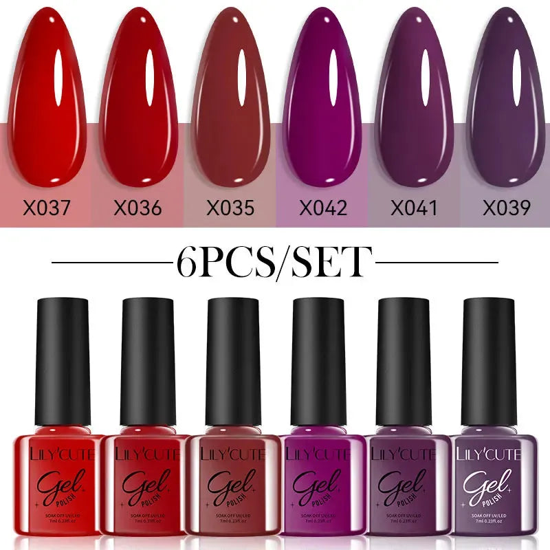 6PCS/SET Color Nail Gel Polish Set Kits Base Top Coat Varnish Soak Off UV Gel LED Semi Permanent All For Manicure - Shop & Buy