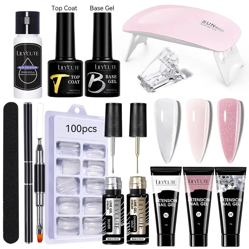 15ml Nail Extension Gel 6W LED Lamp Full Manicure Set Vernis Semi Permanent Metallic Liner Gel Polish Nail Art Tool Kit - Shop & Buy