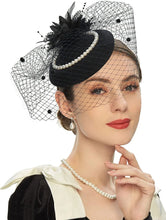 Load image into Gallery viewer, New Elegant Pillbox Hats 20s 50s Vintage Pearl Fascinators Hat for Women with Feather Mesh
