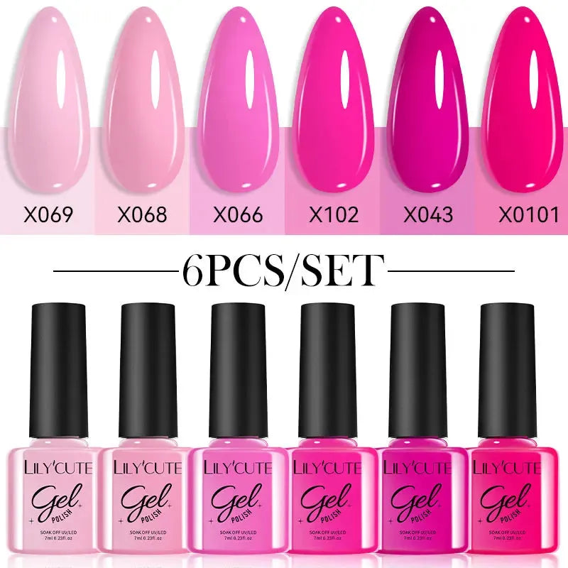 6PCS/SET Color Nail Gel Polish Set Kits Base Top Coat Varnish Soak Off UV Gel LED Semi Permanent All For Manicure - Shop & Buy