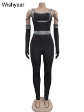 Load image into Gallery viewer, Luxury Celebrity Jumpsuits with glove Sexy Backless Rhinestone Bodycon One Piece Rompers
