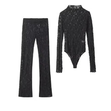 Load image into Gallery viewer, Womens Lace Pants Sets Slim Jumpsuits Top + High Waist Trousers Sexy Lady Floral Lace Translucent Y2k Bodysuit Suits
