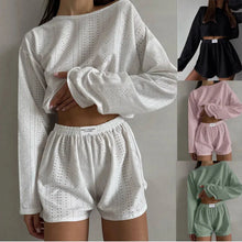 Load image into Gallery viewer, Women&#39;s Pajamas Set Spring Long Sleeve Tops With Shorts Sleepwear 2 Piece Set Loose Round Neck Home Wear
