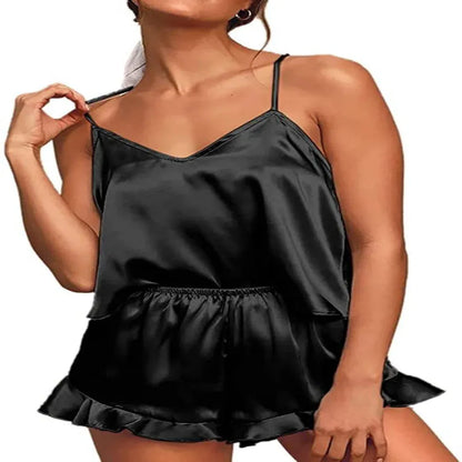 Women's Sexy Silk Satin Ruffled Pajamas Sets Shorts Sets Sleepwear Satin Pajamas - Shop & Buy