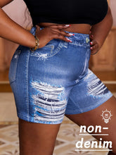 Load image into Gallery viewer, Plus Size Women&#39;s Denim-Look Printed Shorts Trendy Ripped Effect Comfortable Tight Fit Casual Chic
