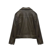 Load image into Gallery viewer, Women&#39;s Imitation Leather Jacket, Motorcycle Style, Versatile Lapel, Distressed Effect, Short Style
