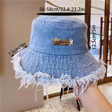 Load image into Gallery viewer, Panama Metal Label Denim Bucket Hats Shabby Breathable Sun Protection Fisherman Hat For Women
