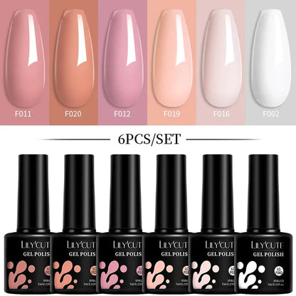 6PCS/SET 7ml Winter Gel Nail Polish Set Jelly Pink Nude Translucent Semi Permanent Soak Off Nail Art Manicure Set - Shop & Buy