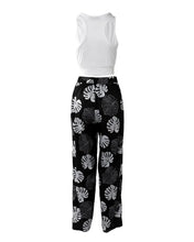 Load image into Gallery viewer, Summer Suit Women Solid Cut-out Tank Top &amp; Tropical Print Split Wide Leg Pants Set
