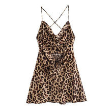 Load image into Gallery viewer, Summer new French sexy backless animal print satin leopard print suspender dress
