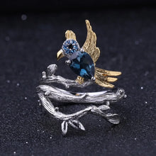 Load image into Gallery viewer, 0.84Ct Natural London Blue Topaz Gemstone Rings 925 Sterling Silver Handmade Bird on Branch  Ring for Women
