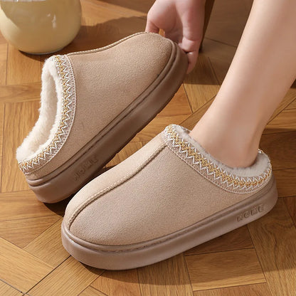 Casual Platform Fluffy Slippers Women Fashion Plush Warm Winter Slippers for Couples Comfort Thick EVA Sole House Shoes Woman