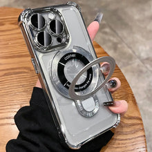 Load image into Gallery viewer, Plating Magnetic Ring Bracket Clear Case For iPhone 16 15 14 Plus Pro Max For Magsafe Stand Holder Shockproof Cover
