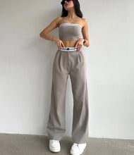 Load image into Gallery viewer, Sexy Women&#39;s Tracksuit with Boob Tube Top Slash Neck Contrast Color Wide Leg Trousers Sports Suit
