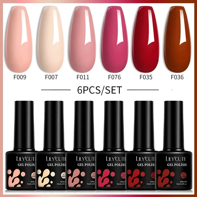 6Pcs/Set Macaron Color Gel Nail Polish Set Kit Spring 6 Colors UV LED Nail Art Gel Vernis Semi Permanent Base Top Coat - Shop & Buy