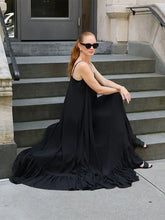 Load image into Gallery viewer, Elegant Black Pleated Hem Long Dress For Women Causal Loose Sleeveless Backless Sling Dresses
