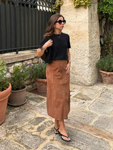 Load image into Gallery viewer, Vintage Brown Suede Leather Skirt For Women Fashion High Waist Slim A-line Skirts
