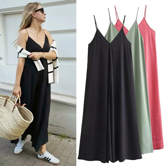 Long Dresses Womens Dresses Fashion Summer Dresses Midi Black Red Green Sleeveless Slip Dresses Beach Vacation Dresses