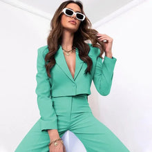 Load image into Gallery viewer, 2 Piece Sets Womens Outfits Fashion Office Ladies Cropped Blazer and High Waist High Waist Pant Sets
