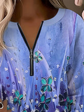 Load image into Gallery viewer, Plus Size Casual Shirt, Women&#39;s Plus Floral Print Half Zipper Long Sleeve Round Neck Top
