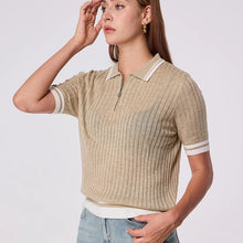 Load image into Gallery viewer, Summer Short Sleeve Polo Shirt Women Classic Striped Knit Polo Shirts Pullover Zipper
