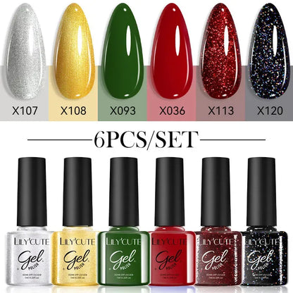 6Pcs/Set Reflective Colorful Liner Gel Nail Polish Kit Sparkling Glitter Flower Drawing Painting Stripe Pull Line Gel - Shop & Buy