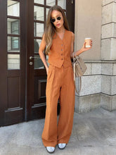 Load image into Gallery viewer, Womem Linen Cotton Chic Vest ＆ Pants Suit Two-Piece Set Office Ladies Summer Chic 2 Piece Sets
