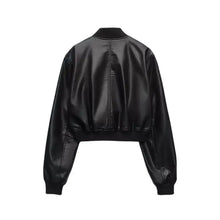 Load image into Gallery viewer, Autumn new women&#39;s fashion versatile stand-up collar zipper pocket casual short imitation leather jacket
